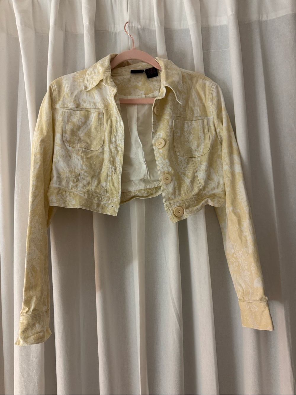 Willi Smith Cropped Pale Yellow Floral Jean Jacket